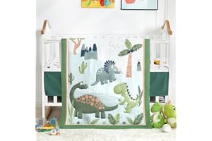 Wowelife Dinosaur Crib Bedding Set for Boys Green, Premium 3-Piece Baby Bedding Set, Nursery Crib Set, Newborn, Infant & Toddler Nursery Bed Set, Green Dinosaur