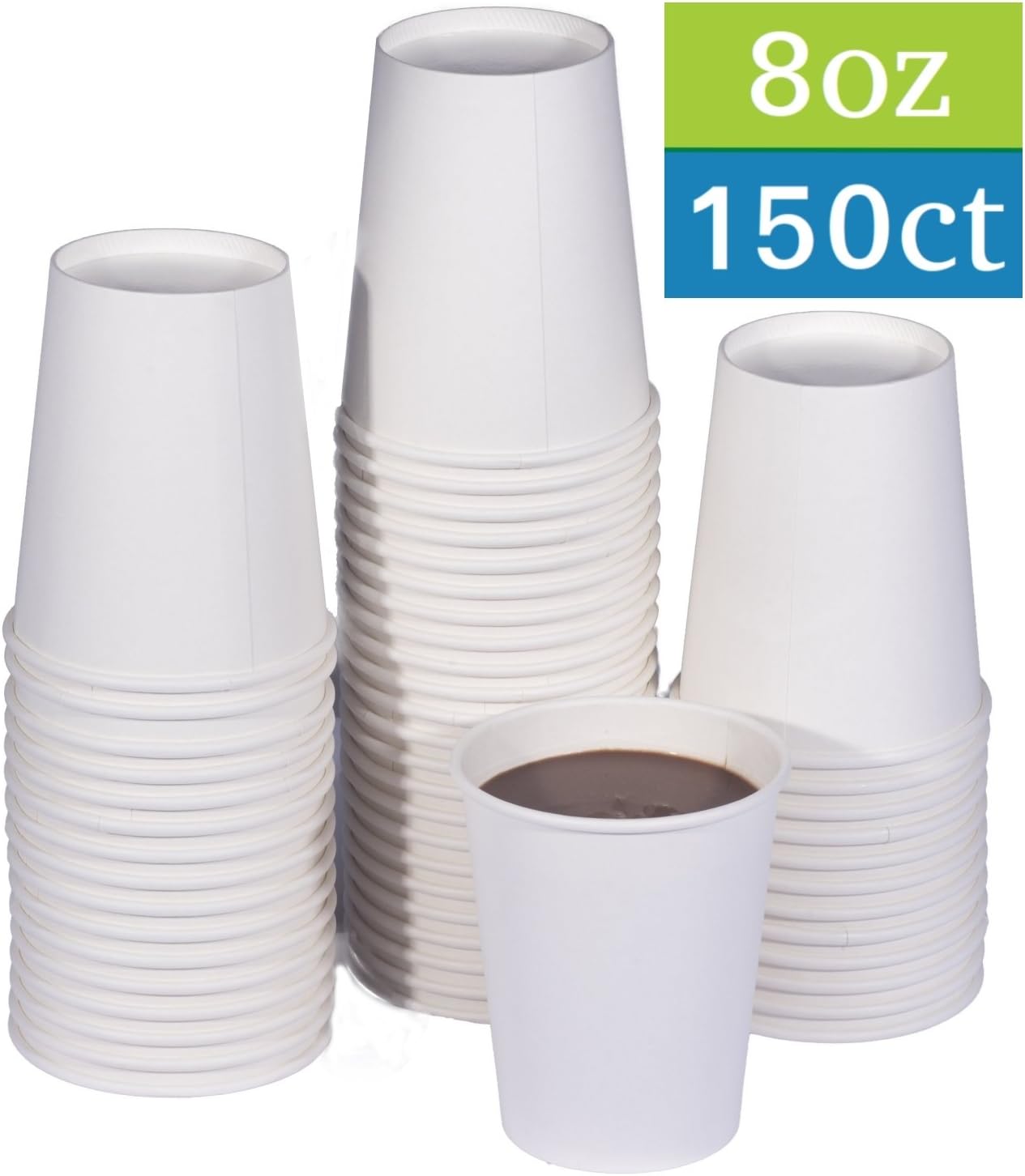 TashiBox disposable hot paper coffee cups, 150 count (8 oz