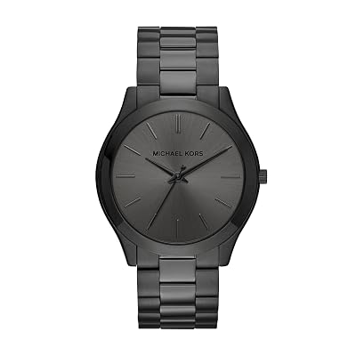 Michael Kors Men's Watch, Slim Runway Three-Hand Black Stainless Steel Men's Watch