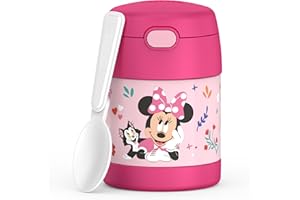 THERMOS FUNTAINER 10 Ounce Stainless Steel Vacuum Insulated Kids Food Jar with Spoon, Minnie Mouse