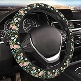 Pretty Floral Flower Cute Plant Steering Wheel Cover for Women Men Girls Car Accessories Decor Anti-Slip Neoprene Auto Steering Wheel Covers Protector Universal 15 Inch
