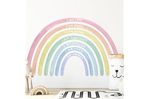Tinideya 76.77x47.24'' Watercolor Large Rainbow Wall Decal with Inspirational Quote Peel and Stick Rainbow Wall Stickers Waterproof Decal for Girls Kids Bedroom Classroom Nursery Playroom(Pastel)