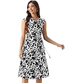 Allegra K Elegant Floral Dress for Women's Vintage Cowl Neck Cap Sleeve Cocktail Tie Waist Shift Midi Dress