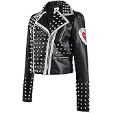 DARKSHE Women's Faux Leather PU Jacket, Graffiti Studded Rivet Punk Biker Moto Fashion Coat with Long Sleeve