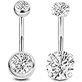 NICEIGHT 2PCS 14G Surgical Steel Belly Button Rings for Women Round CZ Navel Ring Long Belly Rings Belly Piercing Jewelry 6-16MM
