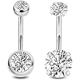 NICEIGHT 2PCS 14G Surgical Steel Belly Button Rings for Women Round CZ Navel Ring Long Belly Rings Belly Piercing Jewelry 6-16MM