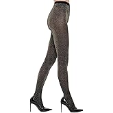 Rzkulek Women's Sparkly Metallic Golden Silvery Shimmer Tights 50D High Waist Glitter Pantyhose Party Evening Wear