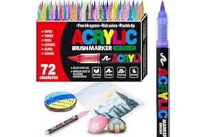 72 Colors Acrylic Paint Markers, Soft Brush Tip Acrylic Paint Pens, Waterproof Coloring Art Markers for Wood, Metal, Ceramic,