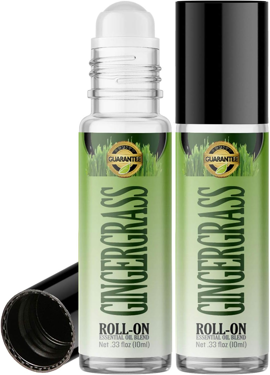 Gingergrass Roll On Essential Oil Rollerball (2 Pack - Pure GINGERGRASS Oil) Pre-diluted with Glass Roller Ball for Aromatherapy, Kids, Children, Adults Topical Skin Application - 10ml Bottle