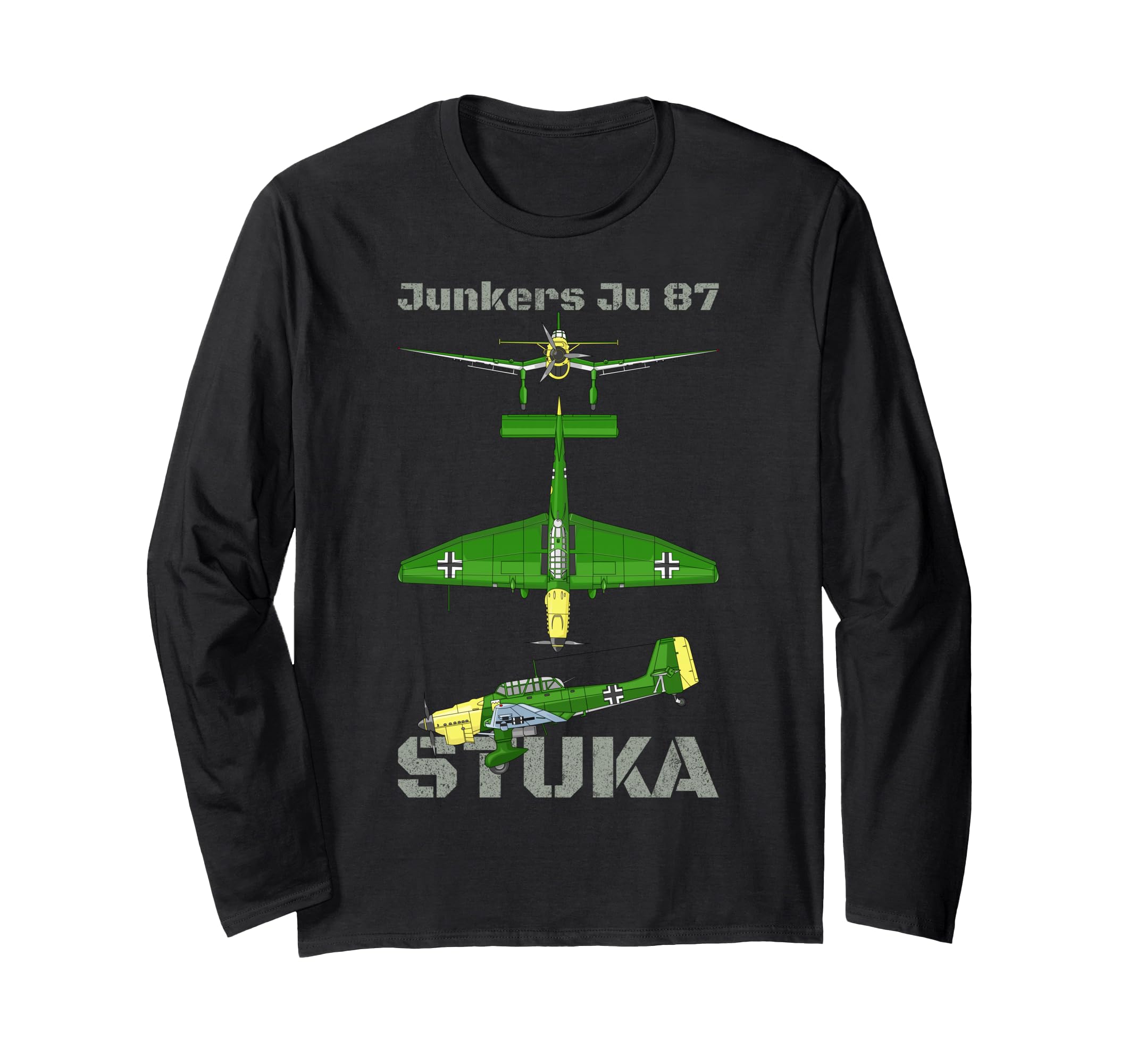Junkers Ju 87 Stuka German WW2 Dive Bomber Plane Diagram Long Sleeve T-Shirt