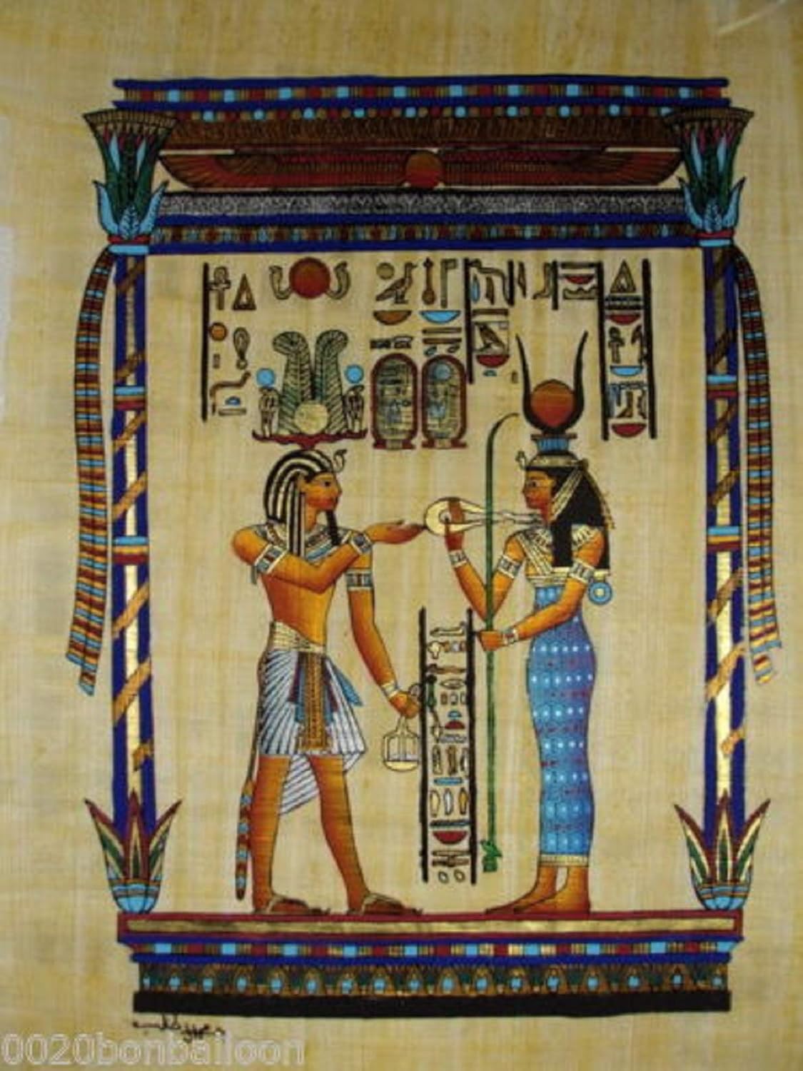 Paintings - Authentic Egyptian Original Hand Painted Painting Papyrus Paper Pharaoh Ancient 12
