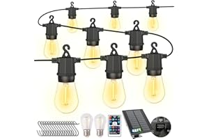 CIIC Solar Outdoor String Lights, 48FT LED Patio Lights Solar Powered for Outside IP65 Waterproof, String Lights with 8 Modes 16+2 Shatterproof Bulbs for Party Decor-Warm White