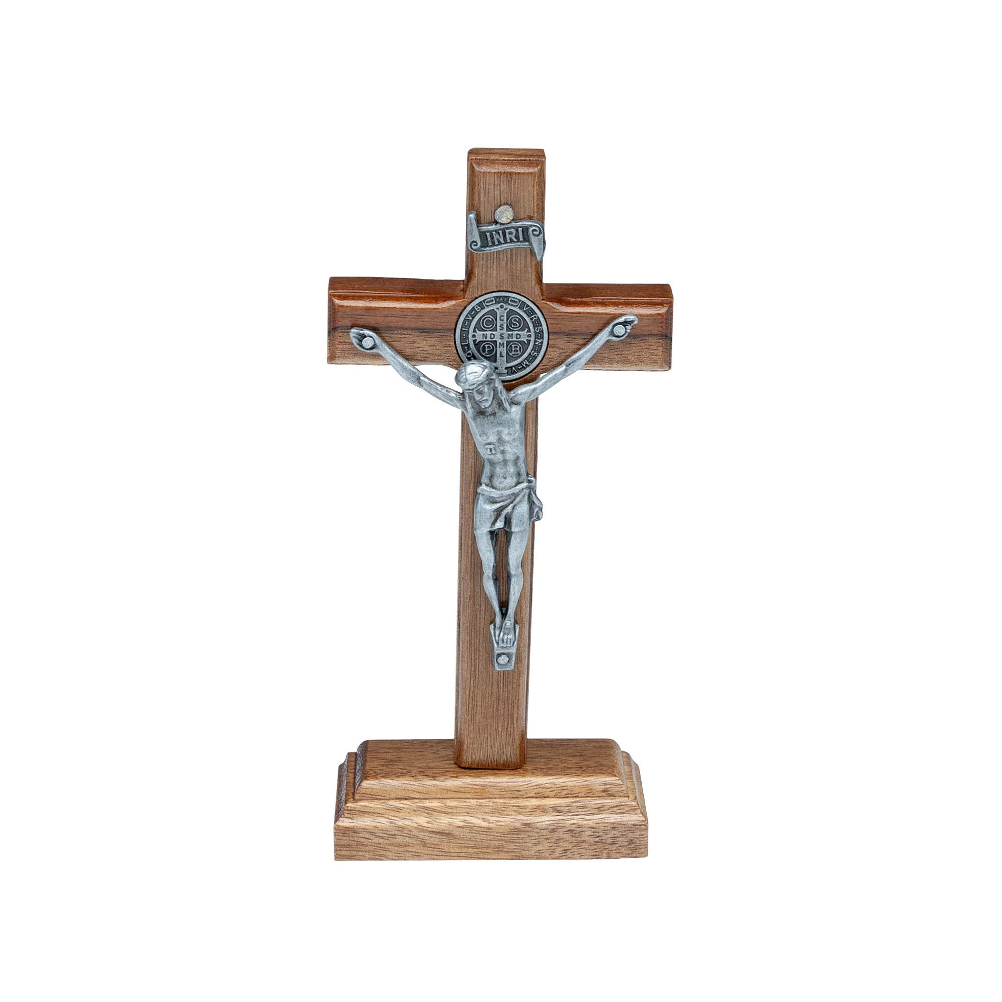 Intercession Wall and Table Wood Cross Crucifix (5 inch - Antique Silver)