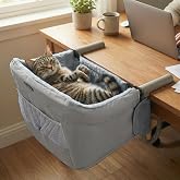 Veehoo Cat Desk Bed for Large Cats 50lbs, Extra-Sturdy Desk Cat Bed | Cats Hammock Attachment for Desktop under 3.7", Dual-Clamp Mount, Washable Cover, Soft Fur, Easy Assembly, Home Office Use