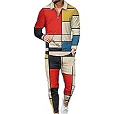 Kubsid Mens Tracksuit Set 2 Piece Long Sleeve Polo Shirt and Pants Jogging Sweatsuits Sets Casual Fashion Vacation Outfits Loungewear Red Yellow Black and Blue Mixed Size M