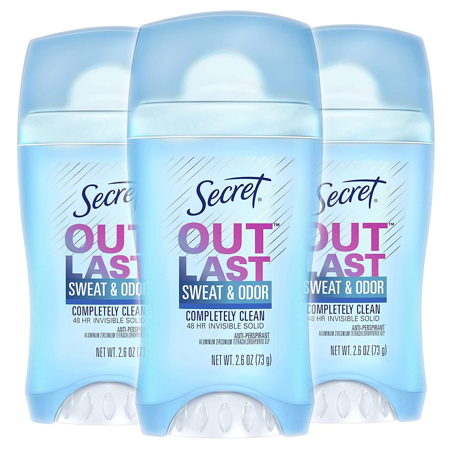 Secret Outlast Invisible Solid Antiperspirant Deodorant for Women, Completely Clean, 2.6 oz, pack of 3 : Beauty