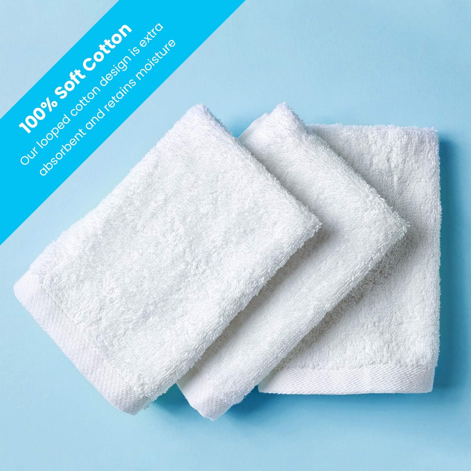 Zeppoli Wash Cloth Towels by Royal, 60-Pack, 100% Natural Cotton, 12 x 12, Soft and Absorbent, Machine Washable, White (60-Pack): Home & Kitchen