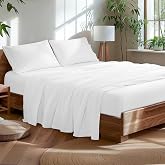 AiAngu Wrinkle-Free Sheet Set - 100% Cotton Deep Pocket Bedding, Breathable &amp; Easy Care Hotel Quality, 4 Pieces (Queen, White)