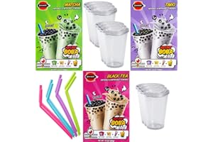 ANNA & KO DIY Boba Milk Tea Kit, Enjoy your Boba at Home just like the taste of your go-to Boba Shop, Multiple Flavors Matcha, Taro, Black Tea, Total 9 Servings, Included Straws and Cups (Pack of 3)