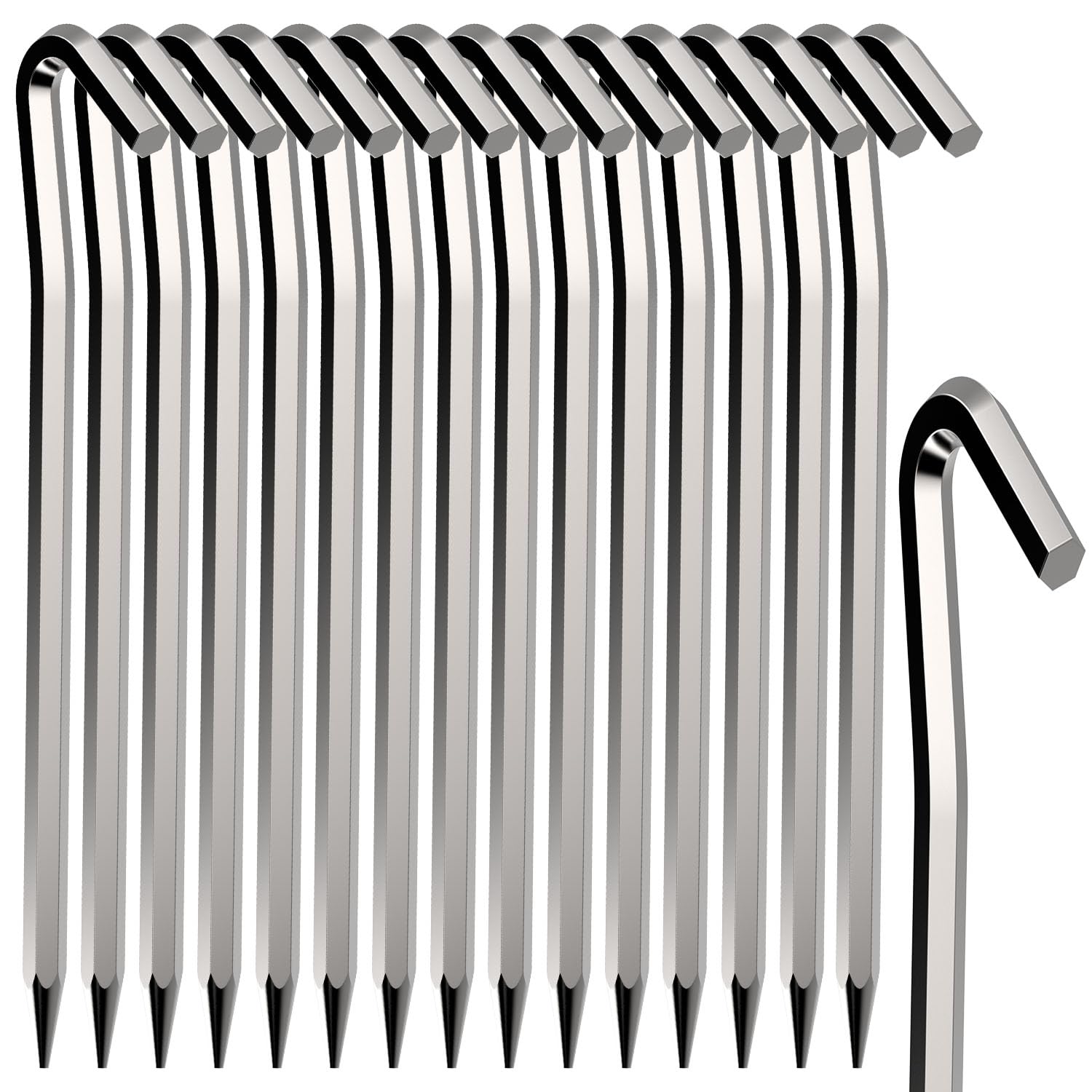 Tent Pegs 16 PCS Metal Heavy Duty Camping Pegs 18cm Tent Hooks Aluminum Alloy Rust Free Camping Tent Hard Ground Pegs for Football Net Tarpaulin Marquees Hiking Traveling Beach and Outdoor
