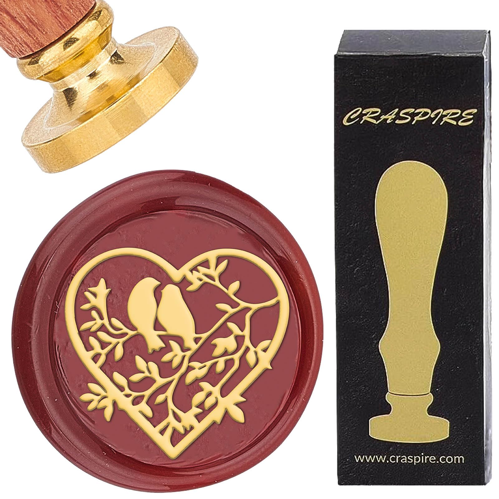 CRASPIRE Heart Wax Seal Stamp 25mm Removable Brass Head Vintage Love Heart Bird Sealing Wax Stamp with Wooden Handle for Wedding Valentine's Day Christmas Envelopes Invitations Gift Cards Decoration