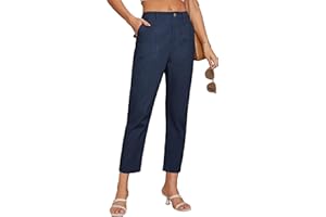 GRACE KARIN Women's Cropped Work Pants High Waisted Business Casual Tapered Leg Trousers with Pockets