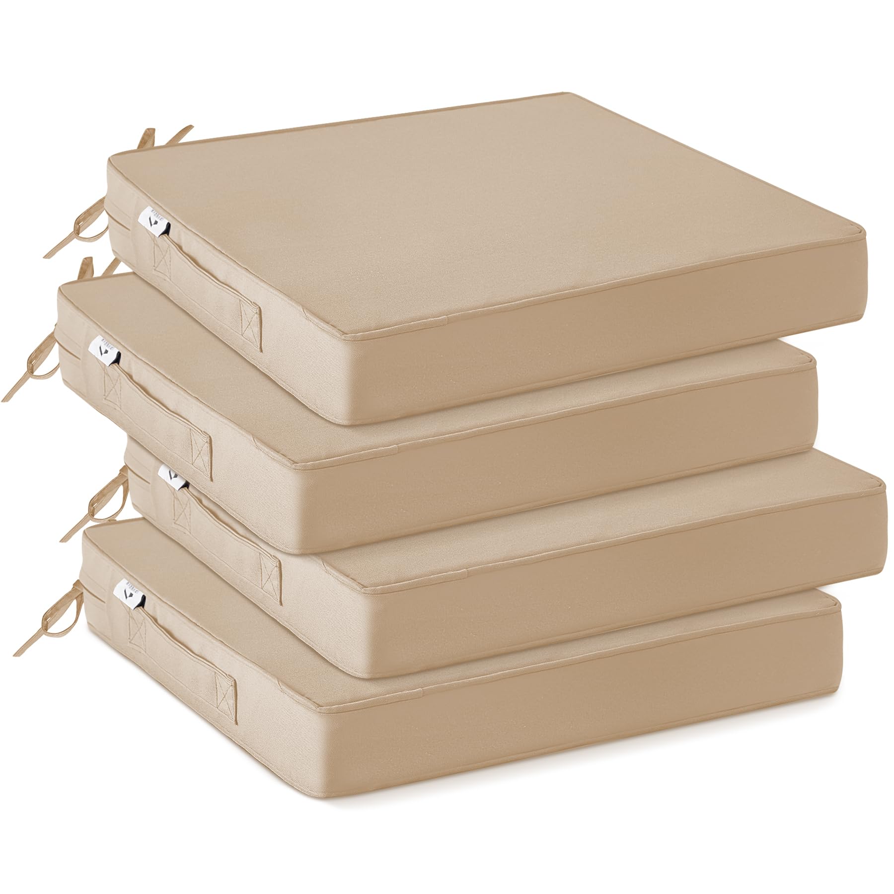 Photo 1 of IPYNBAP Outdoor Chair Cushions Set of 2-Waterproof Outdoor Seat Cushions for Patio Furniture, Patio Chair Cushion with Handle and Ties, Square Out Door Chair Pads,19" x 19" x 3", Beige