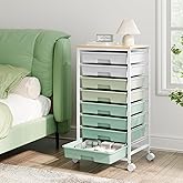 Storage Cart with 8 Drawers, Utility Cart with White Drawers and Wooden Tabletop, Craft Cart, Teacher Organization for Classroom, Storage Furniture, Office Organization, Green