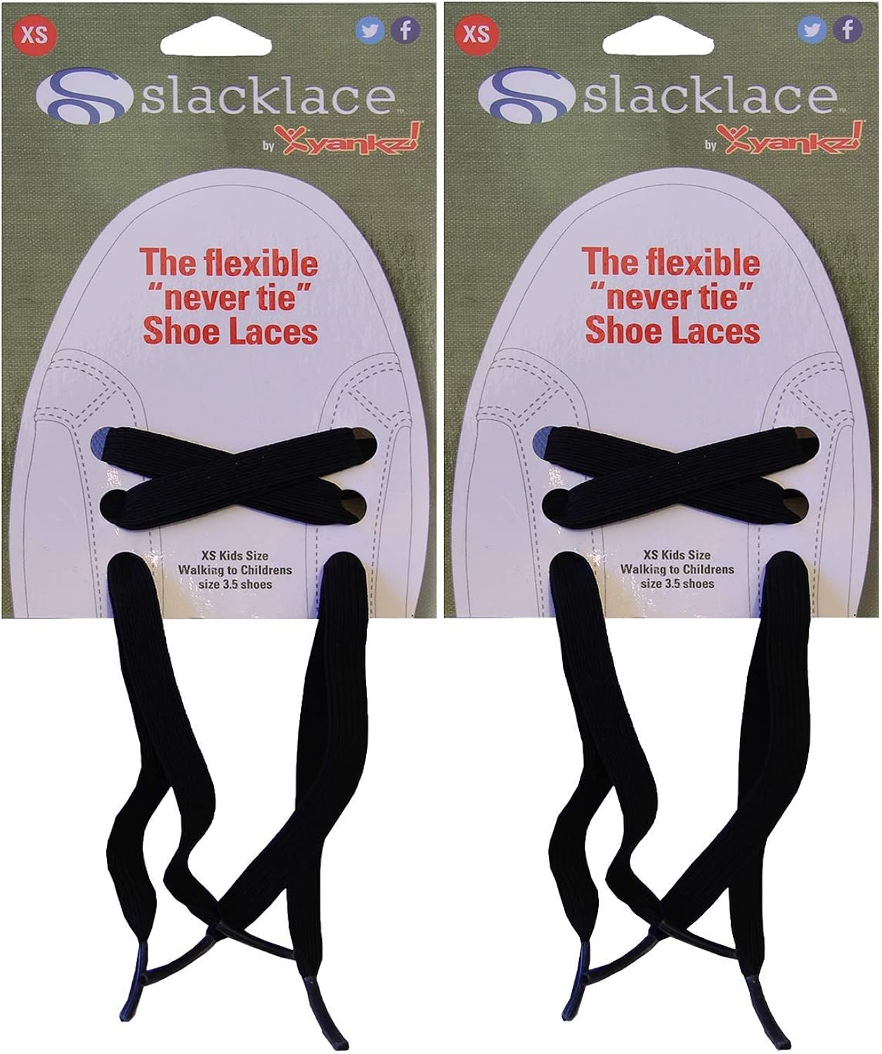 Slacklace Black Elastic Stay Tied Shoelaces (Pack of 2