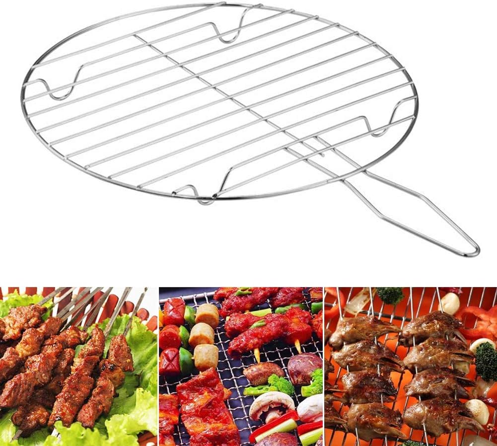 TAKEMORE7 Barbecue Grilling Basket, Round Shape Stainless Steel Grill Net Mesh Portable BBQ Foods Meat Fish Vegetable Racks For Camping Barbecue Outdoor Picnic