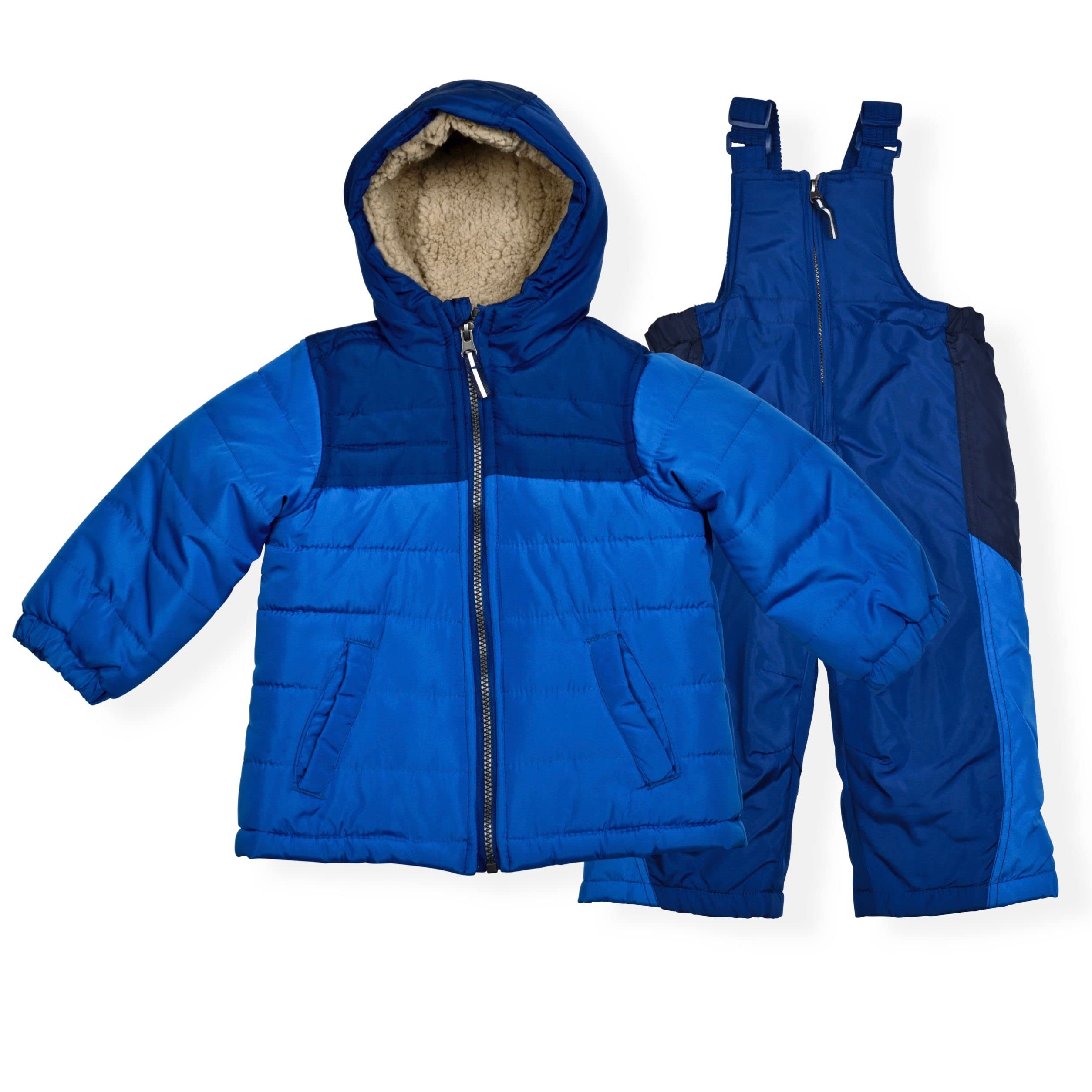 Photo 1 of Arctic Quest Boys Ski Jacket and Snowbib Snowsuit Set 2 Piece Zip Up Jacket and Overall Snowsuit Set, Quilted, Snorkel Blue, 3T