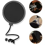 Microphone Pop Filter 6 inch Round Shape Wind Screen Mask Dual Layer Gooseneck Flexible for Blue Yeti Microphones