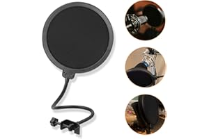 Microphone Pop Filter 6 inch Round Shape Wind Screen Mask Dual Layer Gooseneck Flexible for Blue Yeti Microphones