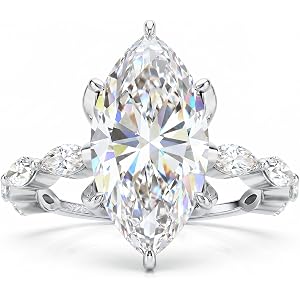 RoseShadow 3CT Marquise Cut Moissanite Engagement Ring for Women, 14K White Gold Plated S925 Sterling Silver Moissanite Weddi