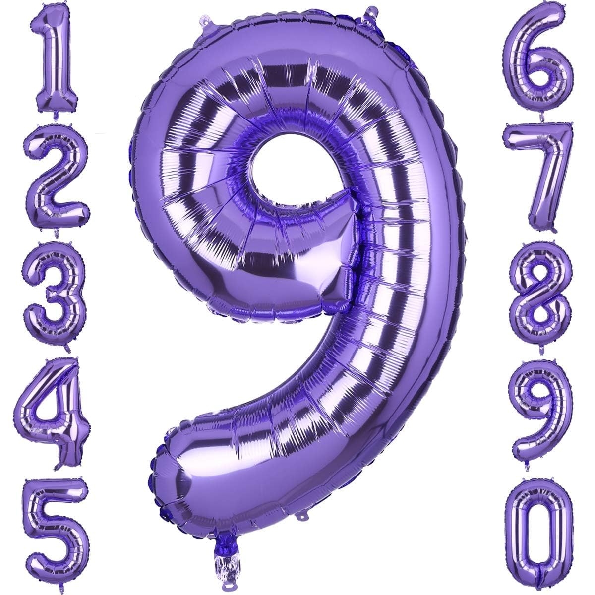 40 Inch Large Foil Number 9 Balloons Purple Big Mylar Helium Balloon Birthdays Party Decorations Supplies Girls