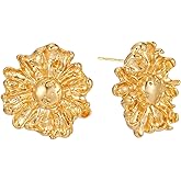Sylph 14K Gold Flower Stud Earrings for Women Dainty Statement Floral Studs Earrings Lightweight Flower Earrings