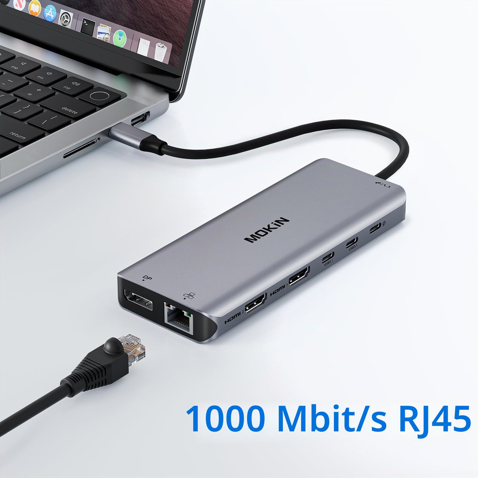 MOKiN Docking Station, Dockingstation Laptop 2 Monitore für Tragbare Computer, 13 in 1 USB-C Hub Dock mit Dual HDMI Adapter, DisplayPort, 10Gbps, 100W Ladefunktion, Gigabit Ethernet für Dell HP Lenovo 7