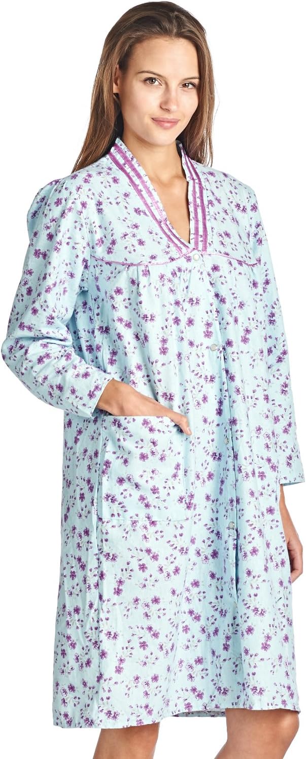 Casual Nights Women's Cotton Flannel 3/4 Sleeve Lounger House Dress
