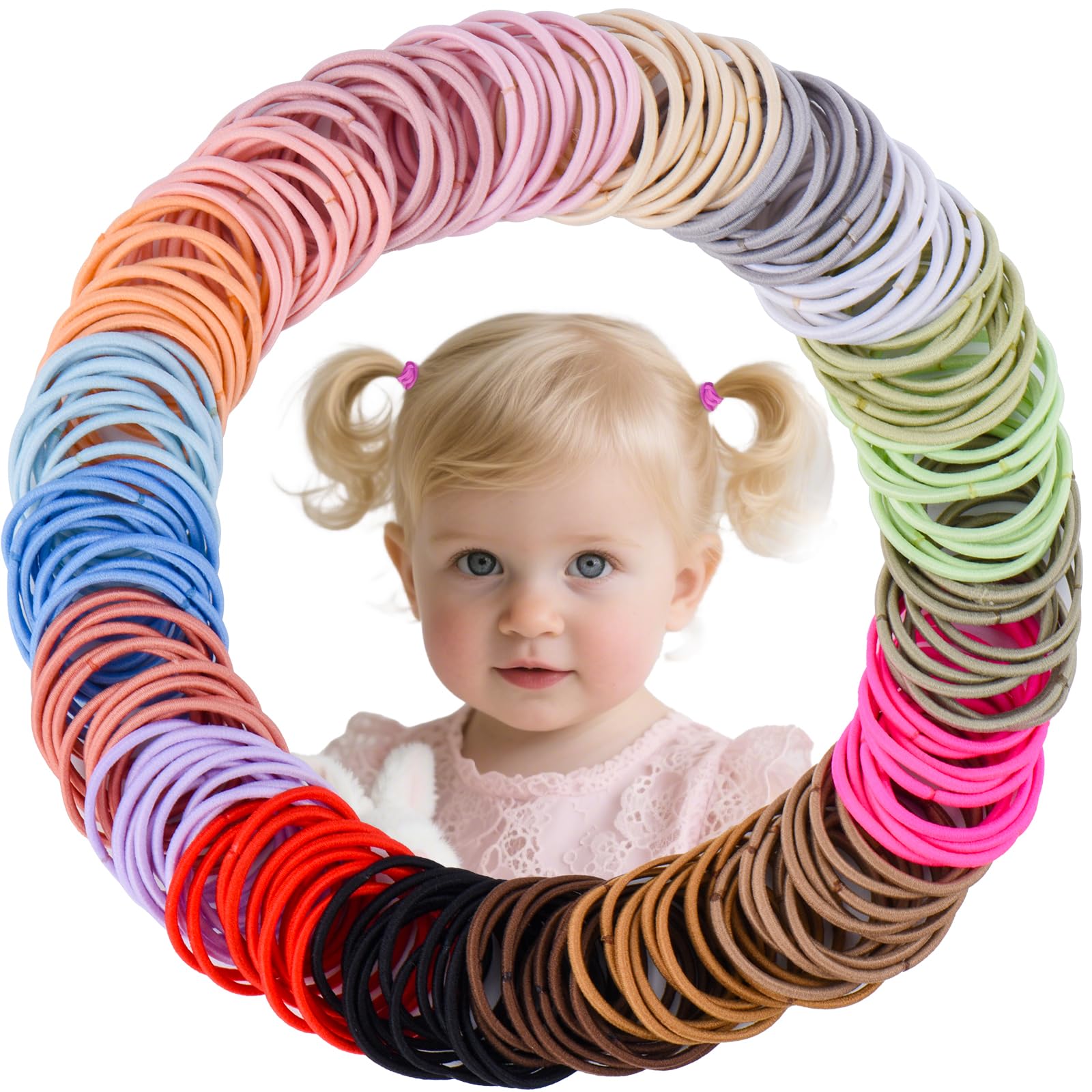 Photo 1 of SKYii Baby Hair Ties 200Pcs Small Elastic Hair Ties for Baby Girls Infants Kids Toddlers - 20 Colors Ponytail Holders Hair Accessories for Girls