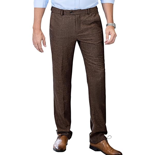 Mens Vintage Tweed Dress Pants Slacks Trousers Regular Fit Suit
