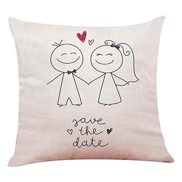 Amazon Com Mlide Cotton Linen Pillow Case Couple Stick Figure