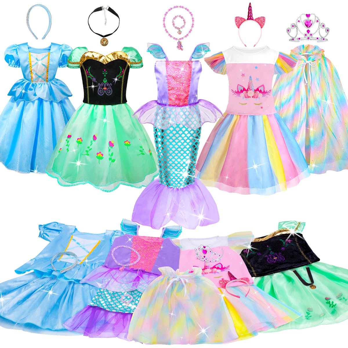 LOYO Princess Costumes for Girls, 4 Sets of Dress up Clothes with Cape for 3 to 8 Year Old Girls, Princess Toys for Girl Birthday Christmas Gifts