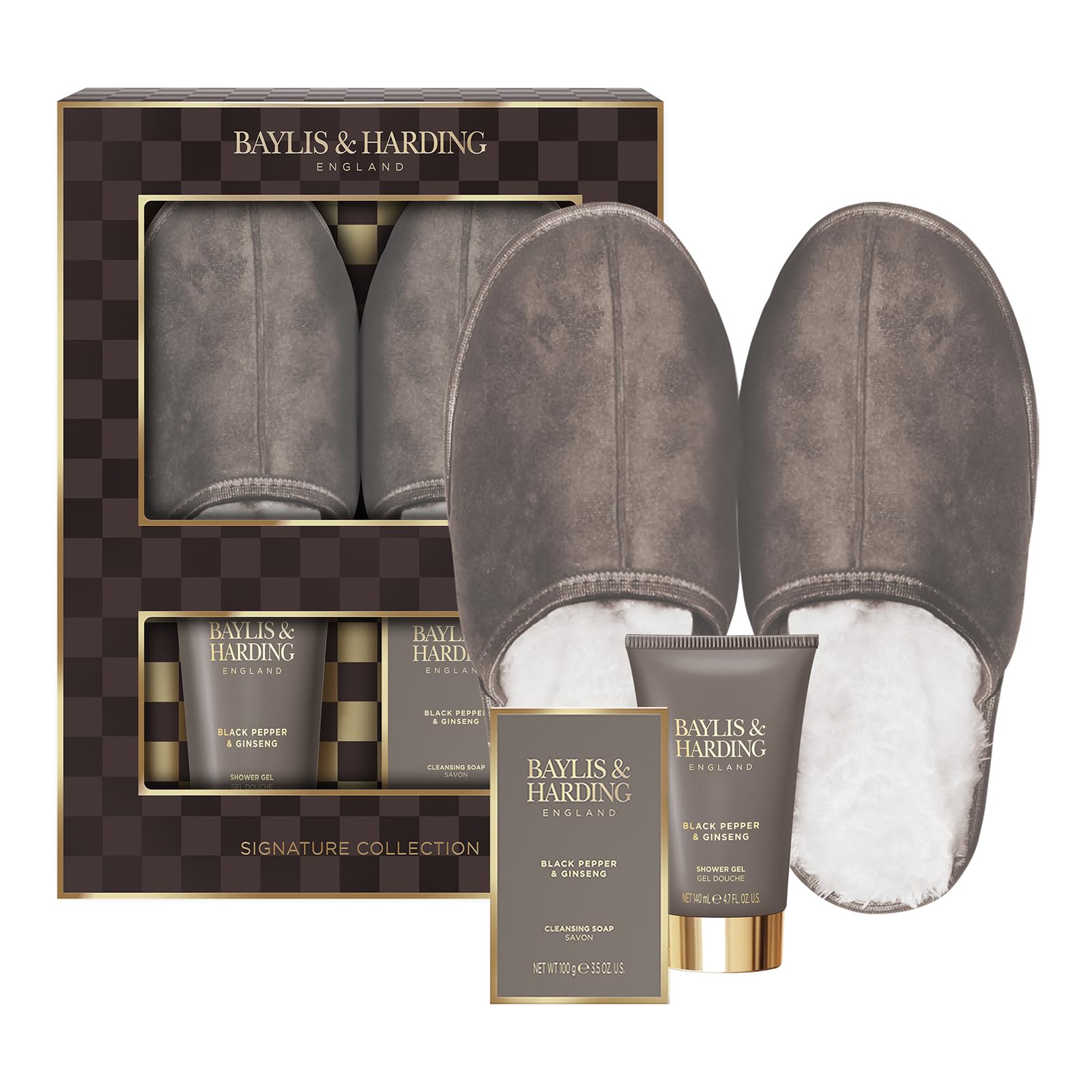 Baylis & Harding Black Pepper & Ginseng Men's Luxury Slipper Gift Set - Vegan Friendly (Pack of 1)