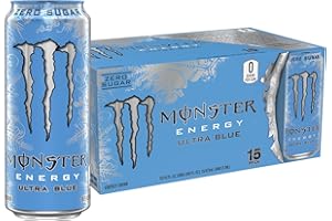 Monster Energy Ultra Blue, Sugar Free Energy Drink, 16 Ounce (Pack of 15)
