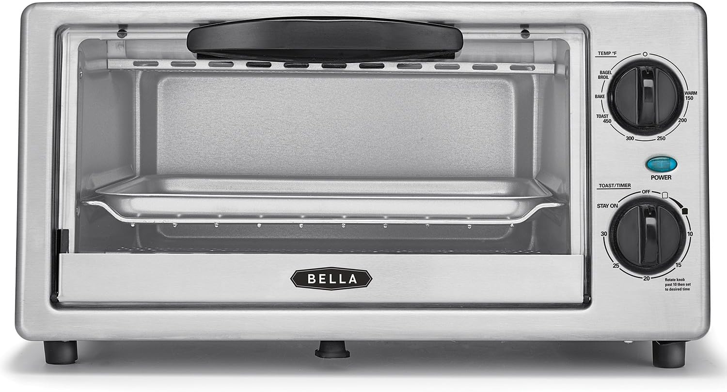 BELLA 4 Slice Countertop Toaster Oven, 1000 Watt Quartz Element
