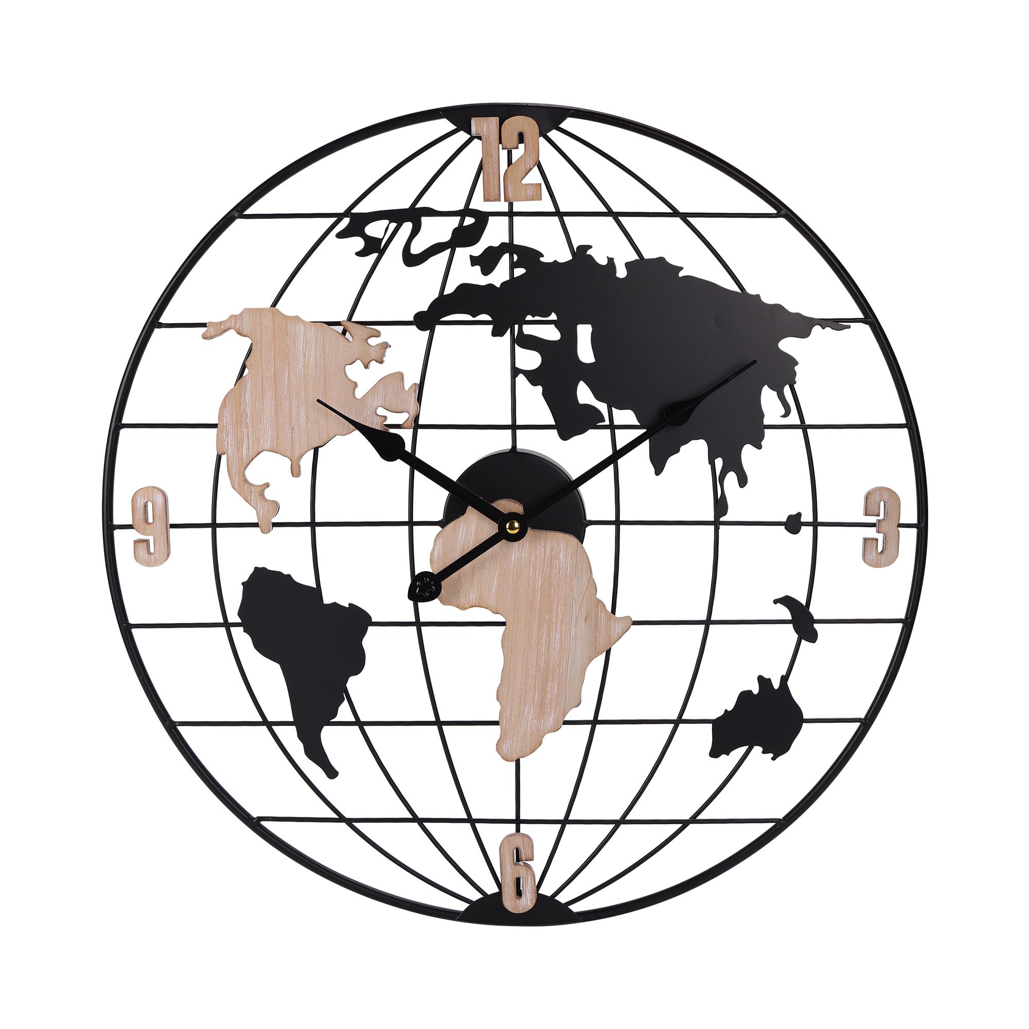 Photo 1 of Pinzon 18 Inch Wall Clock, Metal Round Silent Clock, Vintage World Map Metal Round Wall Clocks for Living Room Kitchen Dinng Room Office