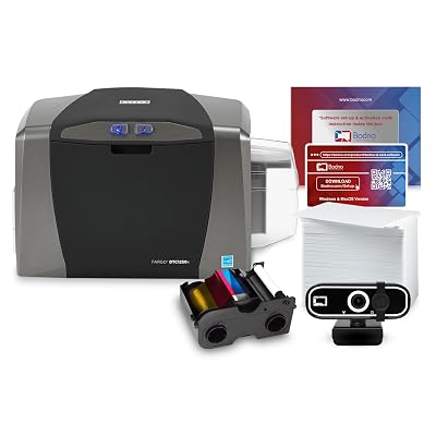 Bodno Fargo DTC1250e Single Sided ID Card Printer & Complete Supplies Package with Silver Edition Software