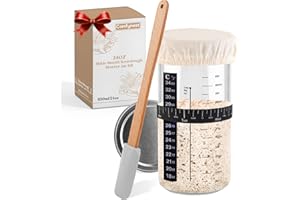 Comfynest Sourdough Starter Jar, Sourdough Starter Kit with Thermometer, Cloth Cover, Scraper & Metal Lid, 24 Oz Wide Mouth Reusable Sour Dough Starter Jar Kit Use for Sourdough Bread Baking Supplies