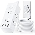 2 Prong Flat Extension Cord 10 FT, Olcorife 2 Prong to 3 Prong Outlet Adapter, Flat Plug Power Strip with 6 Outlets 3 USB Ports(1 USB C), 2000J Surge Protector, US to Japan Plug Adapter