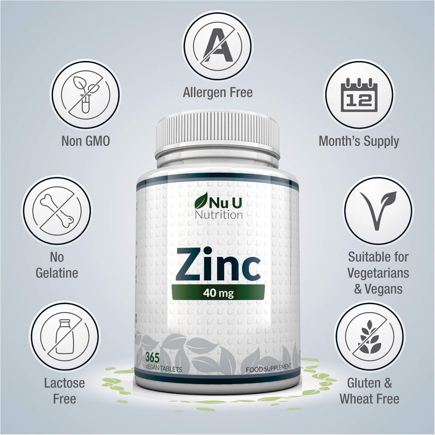 Zinc Tablets 40mg, 365 Vegan Tablets, 1 Year Supply, 1 a Day, Easy to Swallow Zink Gluconate, Supplement for Men & Women - Image 4